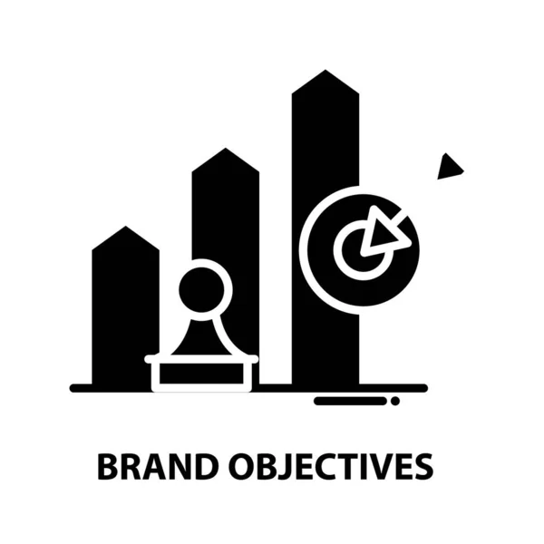 Ícone objetivos da marca, sinal vetorial preto com traços editáveis, ilustração conceito — Vetor de Stock