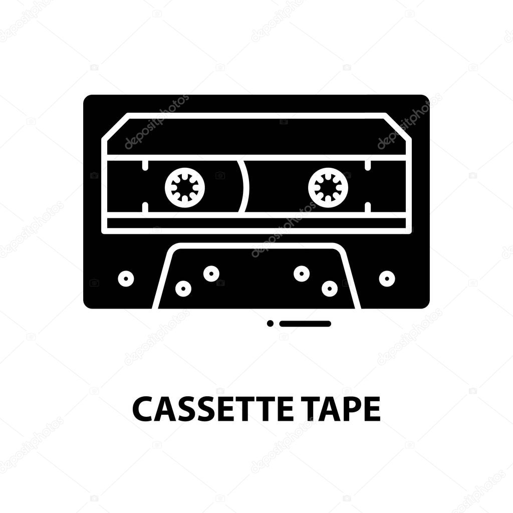 cassette tape icon, black vector sign with editable strokes, concept illustration