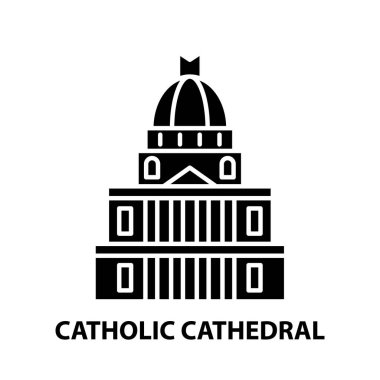 Katolik katedral simgesi, düzenlenebilir vuruşlarla siyah vektör işareti, konsept illüstrasyon