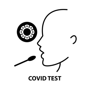 covid test simgesi, düzenlenebilir vuruşlarla siyah vektör işareti, konsept illüstrasyon