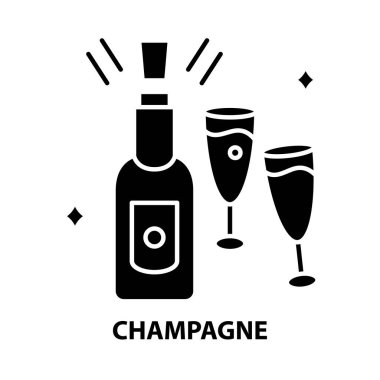 Şampanya işareti simgesi, siyah vektör işareti, düzenlenebilir vuruşlar, konsept illüstrasyon
