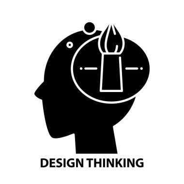 tasarım düşünme simgesi, düzenlenebilir vuruşlarla siyah vektör işareti, konsept illüstrasyon