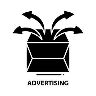 reklam simgesi, düzenlenebilir vuruşlarla siyah vektör işareti, konsept illüstrasyon