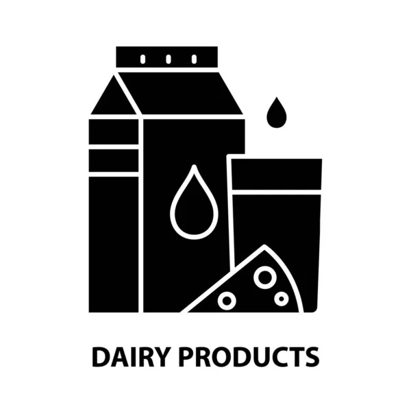Icono de productos lácteos, signo de vector negro con trazos editables, ilustración de concepto — Vector de stock