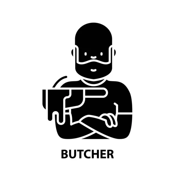 Icône de boucher, signe vectoriel noir avec traits modifiables, illustration de concept — Image vectorielle