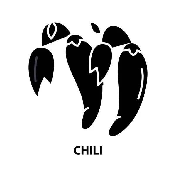 Chili-Symbol, schwarzes Vektorzeichen mit editierbaren Strichen, Konzeptillustration — Stockvektor