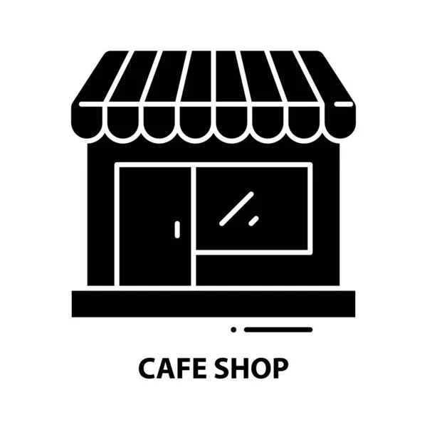 Ícone de loja de café, sinal vetorial preto com traços editáveis, ilustração conceito — Vetor de Stock