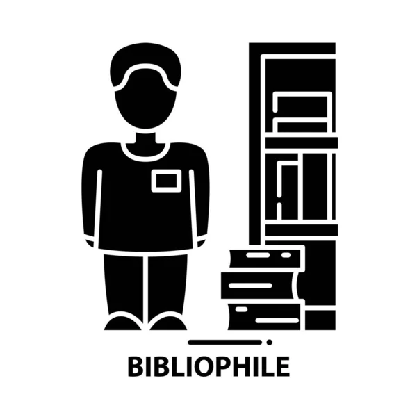 Bibliophile εικονίδιο, μαύρο διάνυσμα υπογράψει με επεξεργάσιμο εγκεφαλικά επεισόδια, εικονογράφηση έννοια — Διανυσματικό Αρχείο