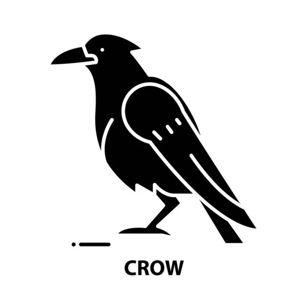 Иконка ворона, знак черного вектора с редактируемыми штрихами, концептуальная иллюстрация — стоковый вектор