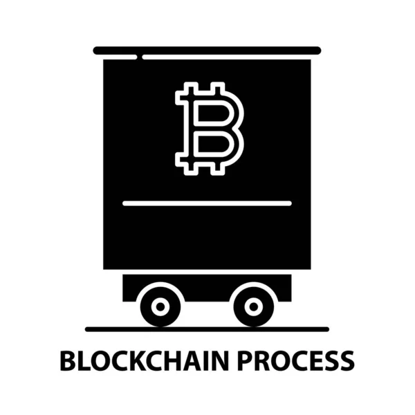 Blockchain-Prozesssymbol, schwarzes Vektorzeichen mit editierbaren Strichen, Konzeptillustration — Stockvektor