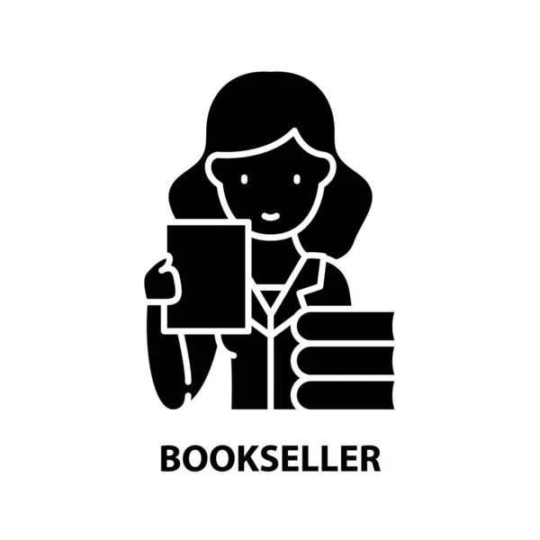 Buchhändlersymbol, schwarzes Vektorschild mit editierbaren Strichen, Konzeptillustration — Stockvektor