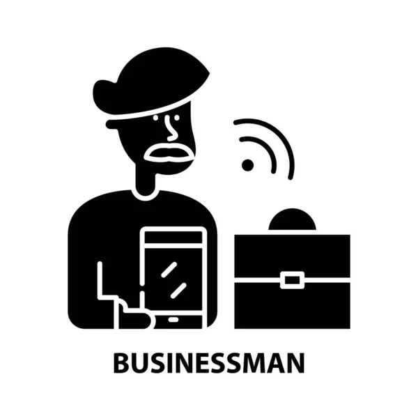 Ícone de homem de negócios, sinal de vetor preto com traços editáveis, ilustração conceito — Vetor de Stock