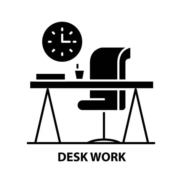 Icône de travail de bureau, panneau vectoriel noir avec touches modifiables, illustration de concept — Image vectorielle