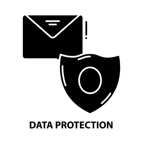 Pictograma semnului de protecție a datelor, semnul vectorial negru cu lovituri editabile, ilustrație concept — Vector de stoc