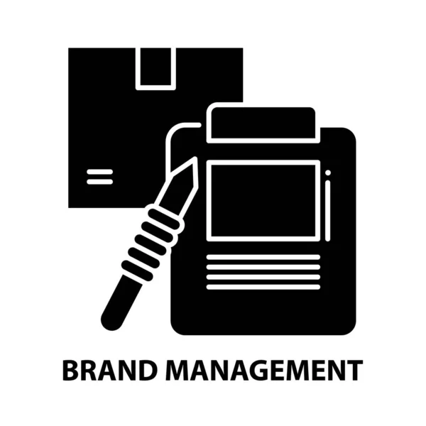 Ícone de símbolo de gestão de marca, sinal de vetor preto com traços editáveis, ilustração de conceito — Vetor de Stock