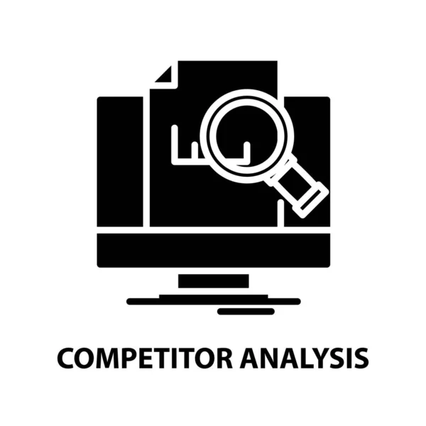 Ícone de análise de concorrente, sinal vetorial preto com traços editáveis, ilustração de conceito — Vetor de Stock