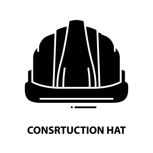 Icono del sombrero de consrtuction, signo de vector negro con trazos editables, ilustración de concepto — Vector de stock