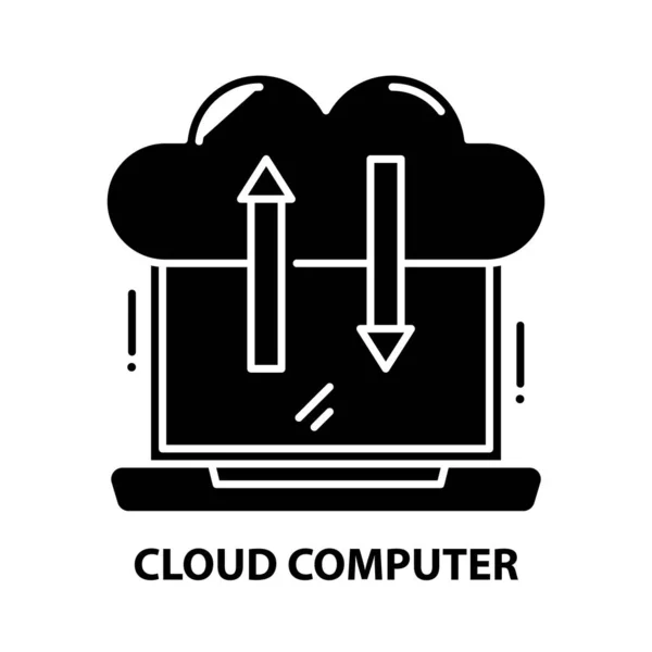 Ícone de símbolo de computador em nuvem, sinal de vetor preto com traços editáveis, ilustração conceito — Vetor de Stock