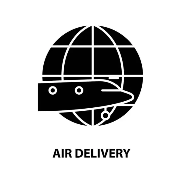Luftliefersymbol, schwarzes Vektorschild mit editierbaren Strichen, Konzeptillustration — Stockvektor