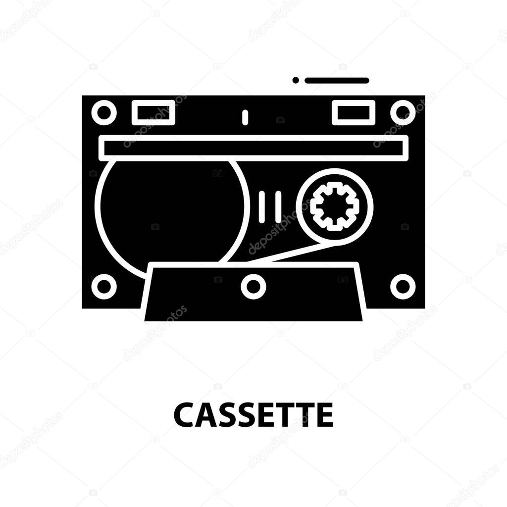 cassette icon, black vector sign with editable strokes, concept illustration