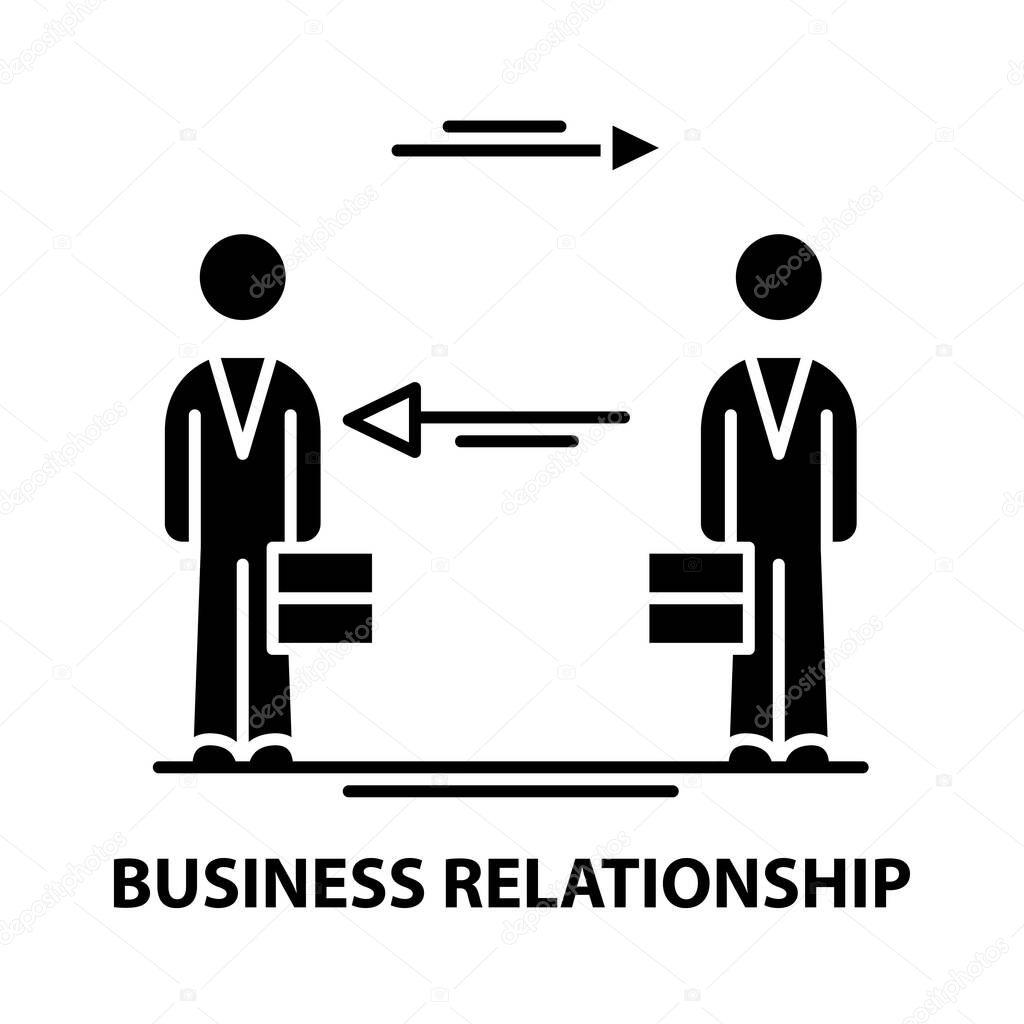 business relationship icon, black vector sign with editable strokes, concept illustration