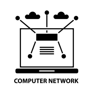 bilgisayar ağı simgesi, düzenlenebilir vuruşlarla siyah vektör işareti, konsept illüstrasyon