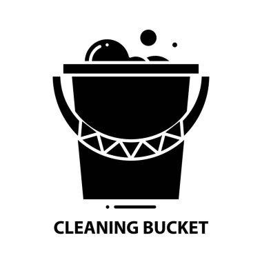 Temizleme kovası simgesi, düzenlenebilir vuruşlarla siyah vektör işareti, konsept illüstrasyon