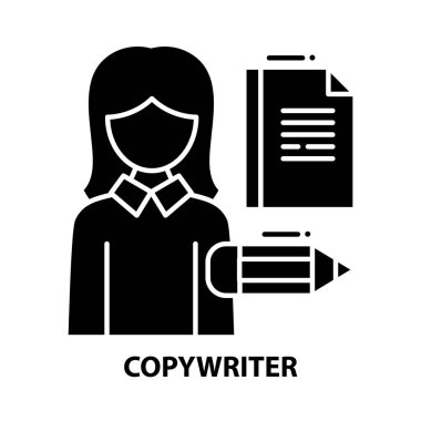 kopya yazarı simgesi, düzenlenebilir vuruşlara sahip siyah vektör işareti, konsept illüstrasyon