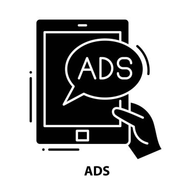 reklam simgesi, düzenlenebilir vuruşlu siyah vektör işareti, konsept illüstrasyon