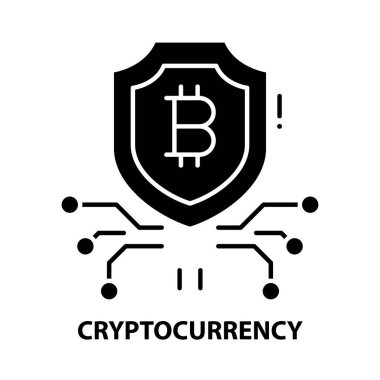 Şifreleme para birimi simgesi, düzenlenebilir vuruşlarla siyah vektör işareti, konsept illüstrasyon