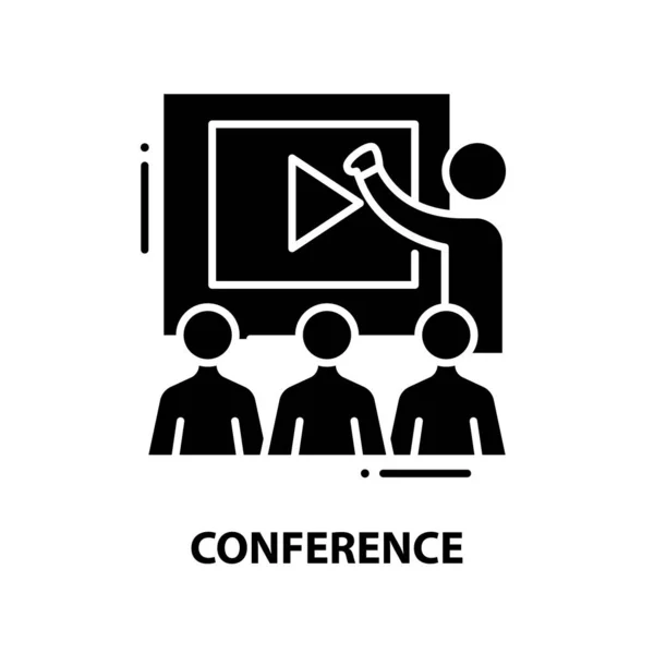 Konferans sembol simgesi, düzenlenebilir vuruşlarla siyah vektör işareti, konsept illüstrasyon — Stok Vektör