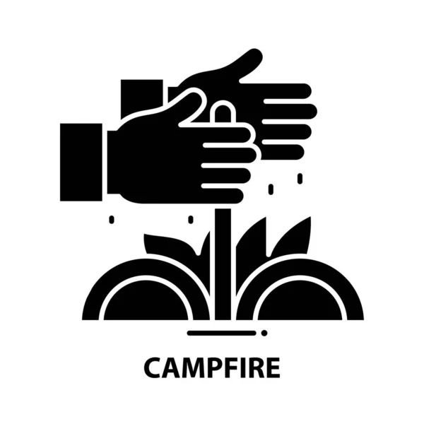 Lagerfeuer-Symbol, schwarzes Vektorschild mit editierbaren Strichen, Konzeptillustration — Stockvektor