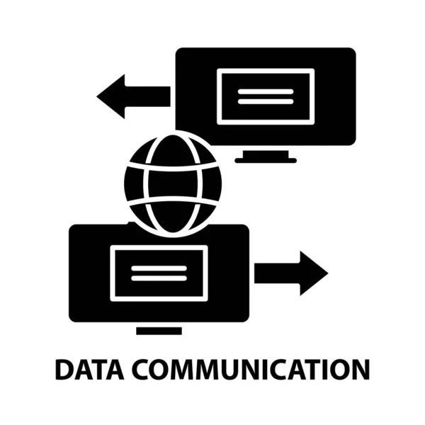 数据通信图标,带有可编辑笔划的黑色矢量符号,概念图 — 图库矢量图片