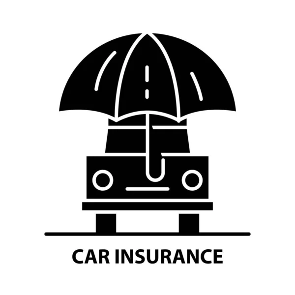 Car insurance icon, black vector sign with editable strokes, concept illustration — Stock Vector