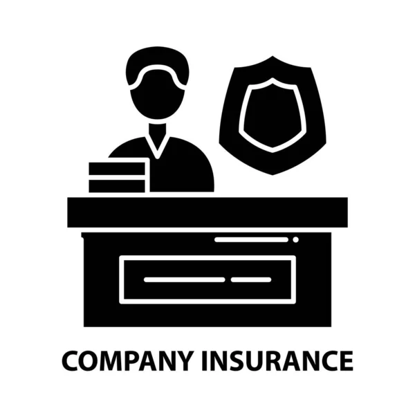 Icono de seguro de la compañía, signo de vector negro con trazos editables, ilustración de concepto — Archivo Imágenes Vectoriales