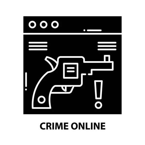 Ícone crime online, sinal vetor preto com traços editáveis, ilustração conceito — Vetor de Stock