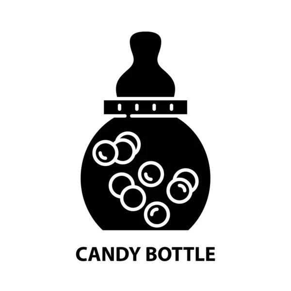Значок бутылки конфеты, черный векторный знак с редактируемыми штрихами, концептуальная иллюстрация — стоковый вектор