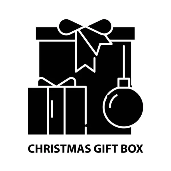 Vánoční dárková krabička ikona, černý vektorový znak s upravitelnými tahy, koncept ilustrace — Stockový vektor