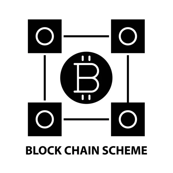 Ícone de esquema de cadeia de bloco, sinal de vetor preto com traços editáveis, ilustração conceito —  Vetores de Stock