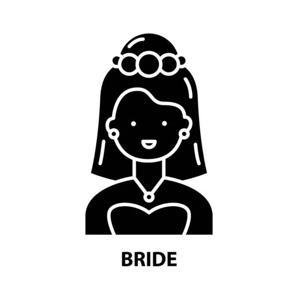 Icono de novia, signo de vector negro con trazos editables, ilustración de concepto — Archivo Imágenes Vectoriales