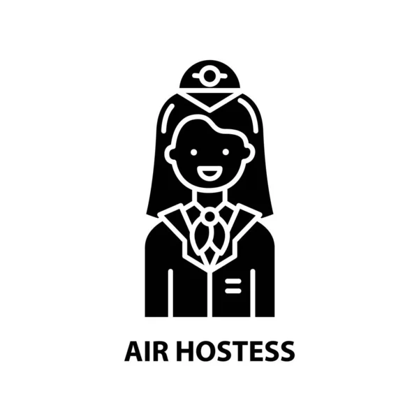 Icona simbolo hostess aerea, segno vettoriale nero con tratti modificabili, illustrazione concettuale — Vettoriale Stock