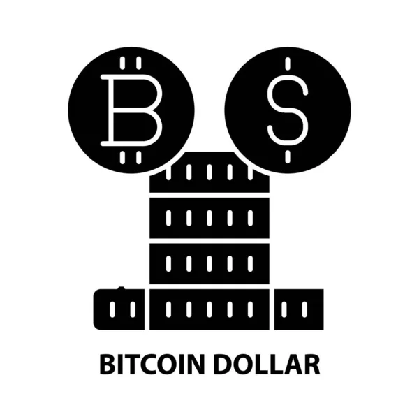 Ícone dólar bitcoin, sinal vetor preto com traços editáveis, ilustração conceito —  Vetores de Stock