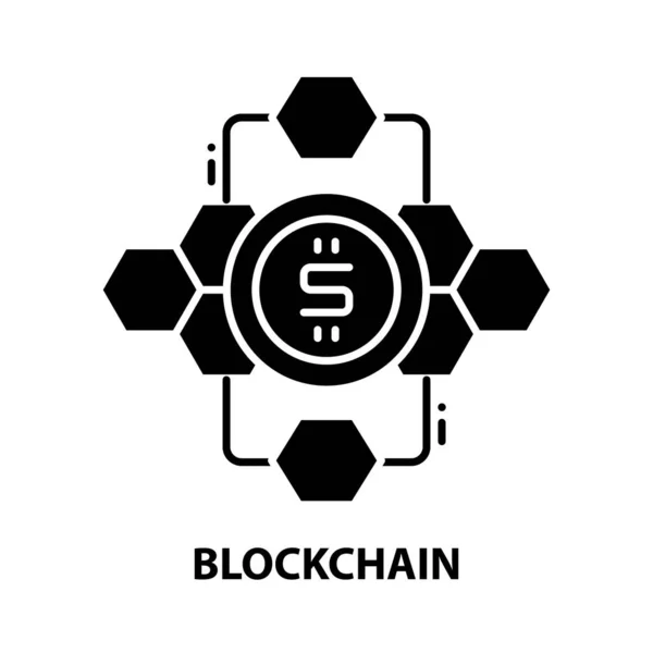 Blockchain icon, black vector sign with editable strokes, concept illustration — Stock Vector