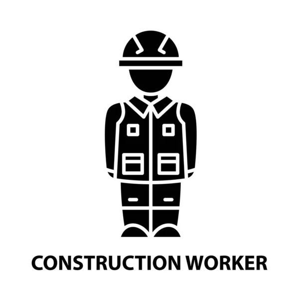 Construction worker icon, black vector sign with editable strokes, concept illustration — Stock Vector