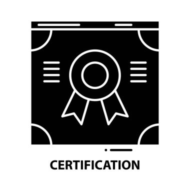 Sertifika simgesi simgesi, düzenlenebilir vuruşlarla siyah vektör işareti, konsept illüstrasyon