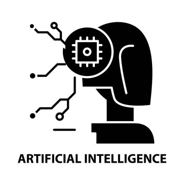 Yapay zeka simgesi, düzenlenebilir vuruşlarla siyah vektör işareti, konsept illüstrasyon