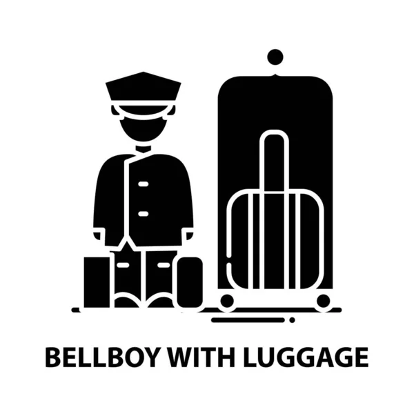 Bellboy med bagage ikon, svart vektor tecken med redigerbara drag, koncept illustration — Stock vektor