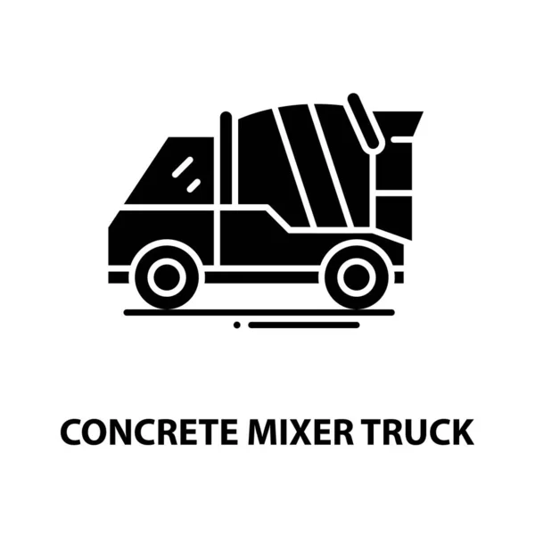 Camión mezclador de concreto icono, signo de vector negro con trazos editables, ilustración de concepto — Vector de stock