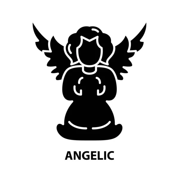 天使图标，带有可编辑笔迹的黑色矢量符号，概念说明 — 图库矢量图片