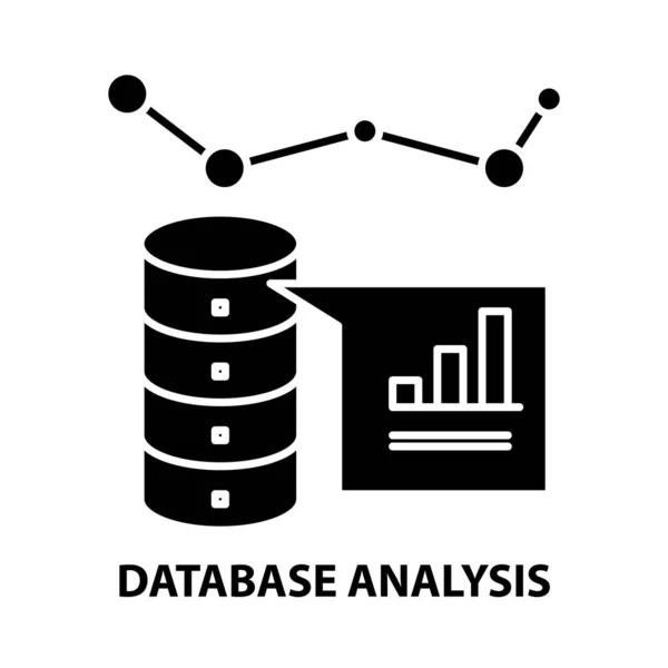 Datenbankanalyse-Symbol, schwarzes Vektorzeichen mit editierbaren Strichen, Konzeptillustration — Stockvektor